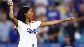 Kobe Bryant's daughter Natalia throws first pitch at Dodgers game for Lakers night