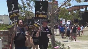 Hollywood strikers rallying for unemployment benefits