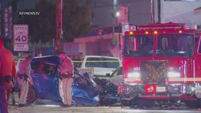 Young couple killed after car collides with fire engine in Compton area