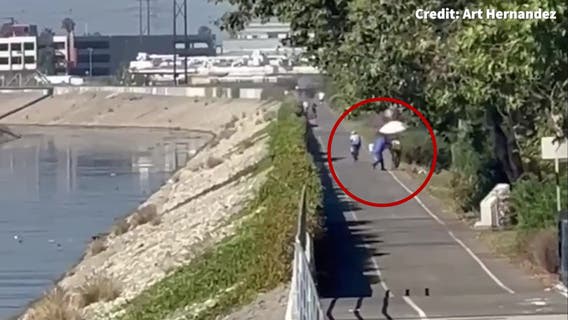 VIDEO: Man shoves cyclist in Downey, police investigating