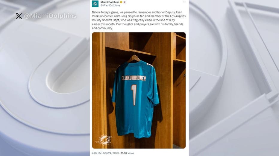 Miami Dolphins honor slain L.A. County Sheriff's Deputy Ryan Clinkunbroomer