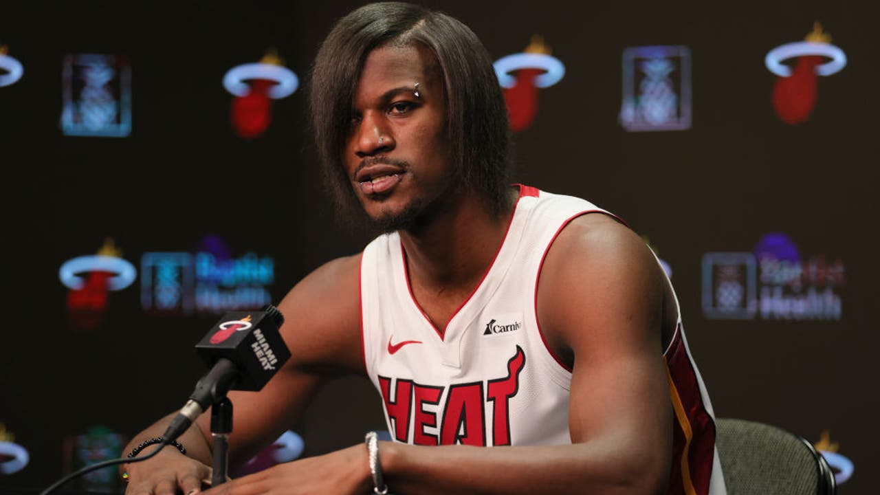 Heat star Jimmy Butler steals show with ’emo’ look on media day