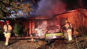 Car crashes into San Bernardino home, starting fire