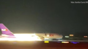 Watch: Sparks fly as FedEx plane skids down runway without landing gear