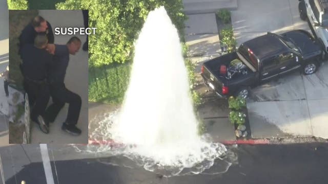 LA police chase ends in burst fire hydrant, cop hitting another cop with cruiser