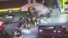 3-car crash sends truck into Hollywood pizza restaurant