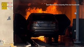 Car catches fire inside San Bernardino car wash