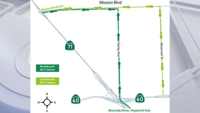 71 Freeway to close in Pomona for construction work