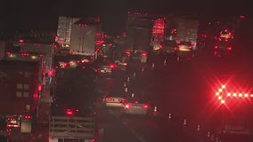 Overturned semi on 5 Fwy in Panorama City causes traffic backup