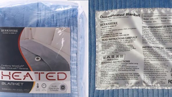 Heated blankets recalled over fire, burn hazards, CPSC says
