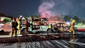 2 hospitalized after fiery crash in Corona