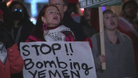 Demonstrators protest US bombing Yemen outside White House