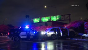 Bell police chase ends in crash on freeway off ramp in Boyle Heights