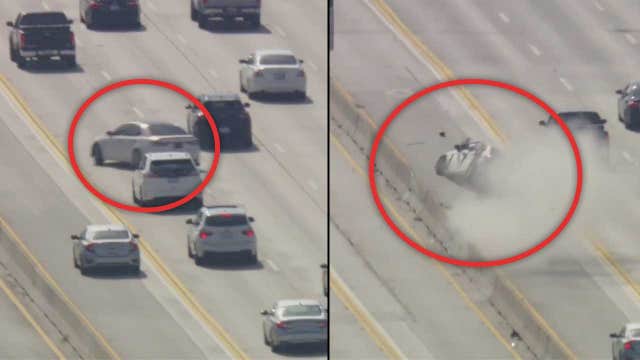 Car crashes after speeding from authorities on 405 Freeway