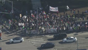 Pro-Palestine demonstrators gather in Westwood to protest against Israeli strikes in Rafah