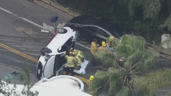 2 pulled from car after rollover crash in Beverly Crest