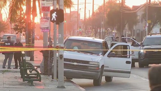 Man killed after being shot, crashing into pole in front of South LA bus stop