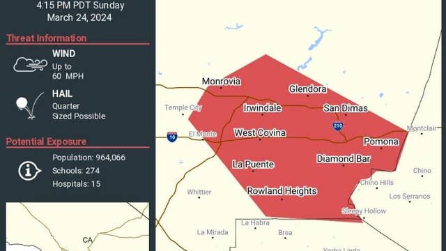 Severe Thunderstorm Warning issued for parts of Southern California