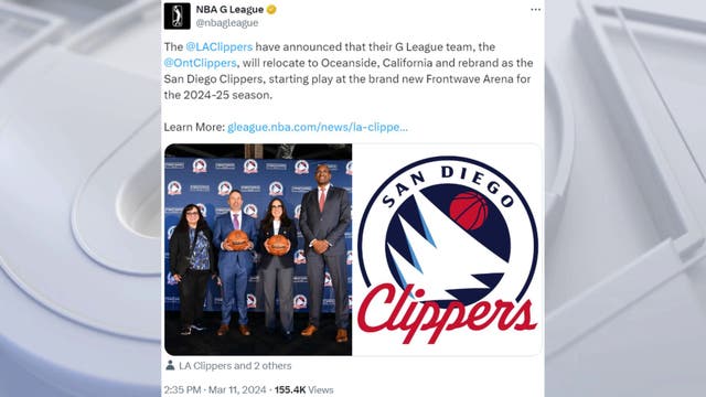Clippers moving G League team to San Diego County