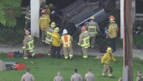 Driver rescued, hospitalized after car plows into San Dimas building