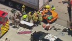 Driver injured after Corvette gets pinned under semi-truck