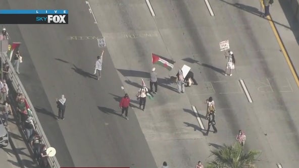Pro-Palestine protesters briefly block LA traffic on 101 Freeway