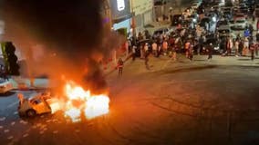 Massive DTLA street takeover ends with cars on fire