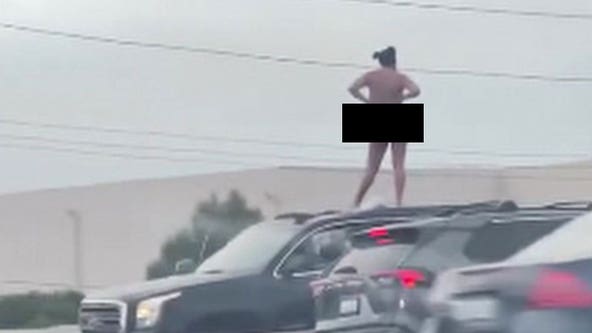 Woman leads CHP on pursuit, climbs out sunroof, gets naked on top of vehicle on the 405 Freeway