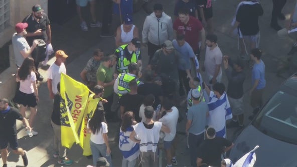 Violence erupts as protesters clash outside West LA synagogue