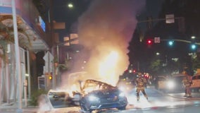 Car goes up in flames during South LA street takeover, one of multiple overnight