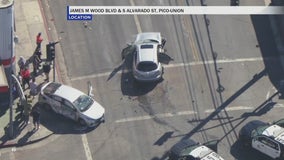 Pursuit suspects crash into innocent driver, flee from scene