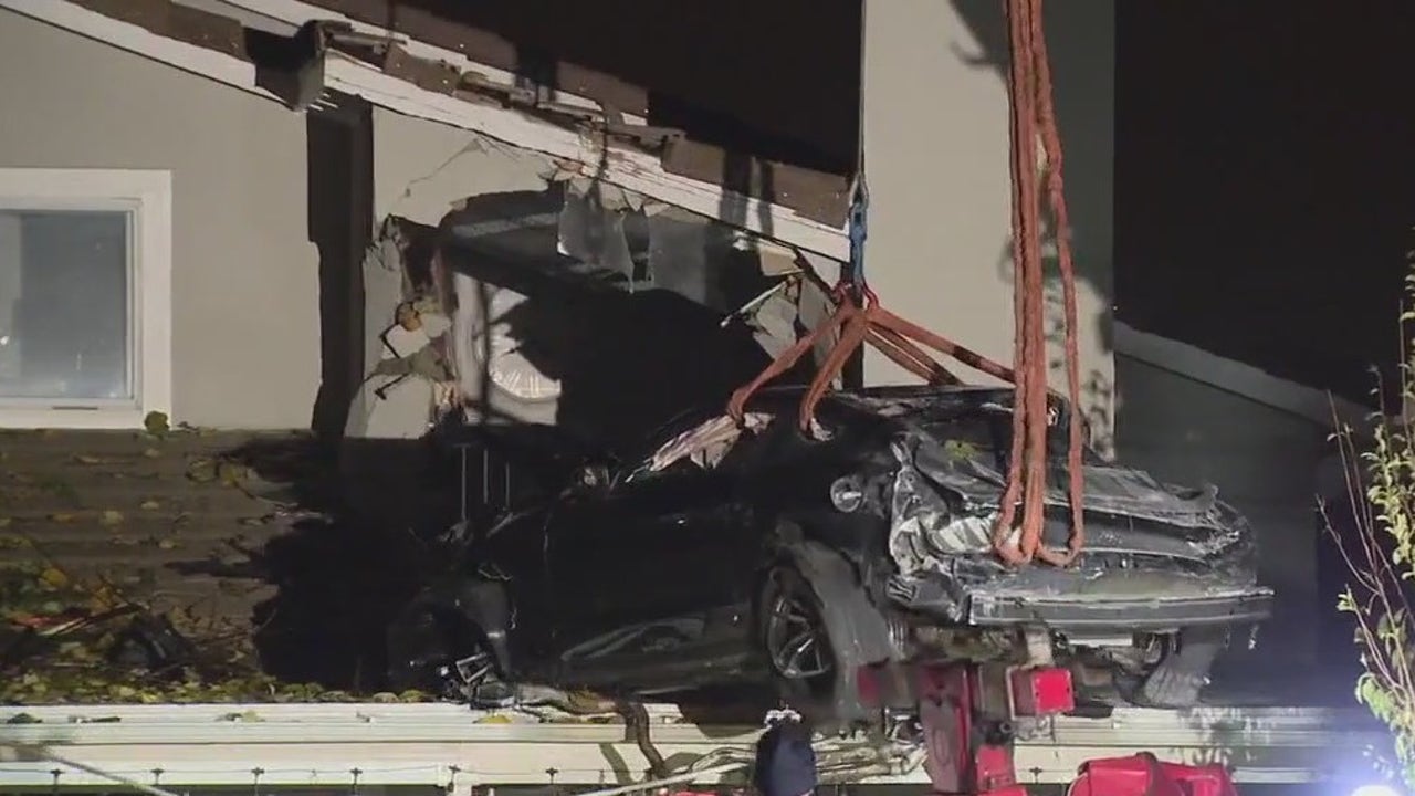 Car goes airborne, crashes onto roof of Chino home