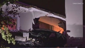 Ford Mustang goes airborne, crashes onto roof of Chino home