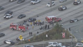 405 Freeway shut down in West LA due to severe crash involving LAPD officer