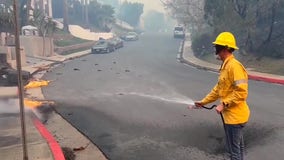 Palisades Fire: FOX 11 reporter grabs garden hose to try to put out flames in Pacific Palisades