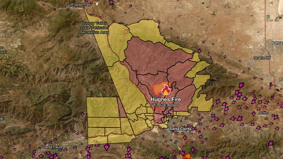 Fire map: Fast-moving Hughes Fire prompts evacuation orders, warnings