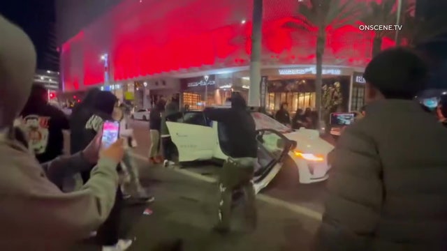 Waymo vehicle vandalized during street takeover near Beverly Center