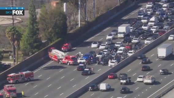Truck fire shuts down 101 Freeway lanes in Encino