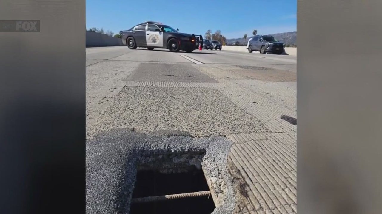 Large pothole shuts down lanes of 5 Freeway in Glendale