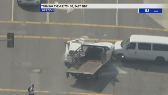 Pursuit suspect in custody after crashing into multiple cars, building in Long Beach