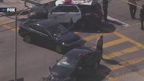 Stolen car pursuit ends in crash in Compton; 3 arrested