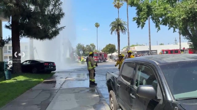 Canoga Park police chase ends with driver plowing into fire hydrant