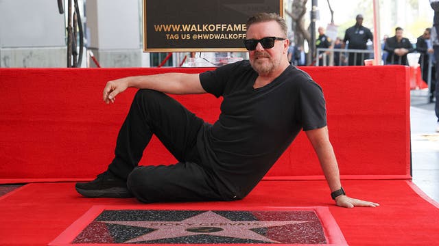 Comedian Ricky Gervais honored with star on Hollywood Walk of Fame
