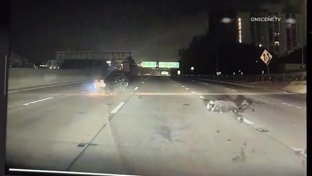 VIDEO: LAPD motorcycle officer injured in DTLA freeway crash