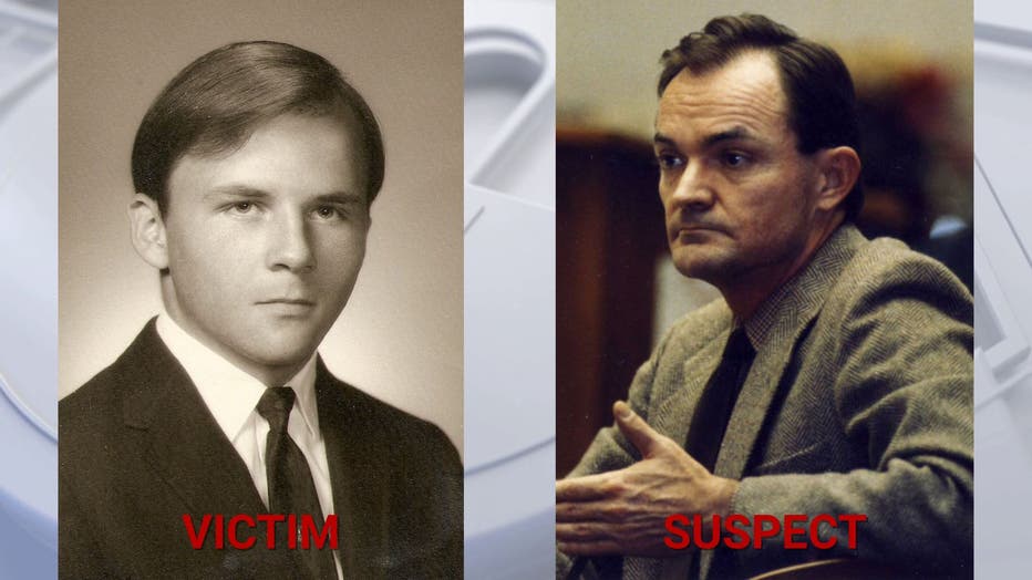 Larry Eugene Parks on left, with the word "VICTIM" underneath his headshot. Randy Kraft, on right with the word "SUSPECT" under his headshot.