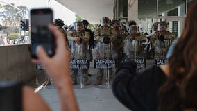 LA protests: Riot gear distributed by masked group sparks questions