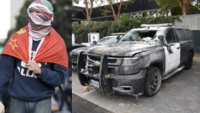 DTLA protester arrested, accused of throwing rocks at CHP car, setting it on fire
