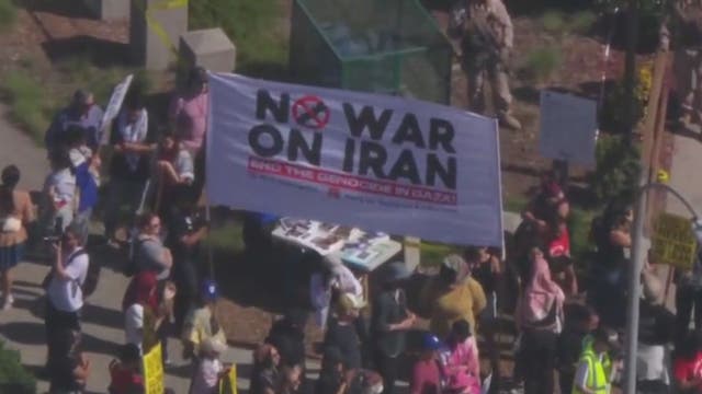 'No war on Iran' protest held outside federal building in Westwood