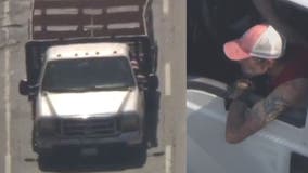 Slow police chase involving wobbly pickup truck in Los Angeles
