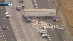 Jackknifed big rig causes major delays on 91 Freeway in Yorba Linda